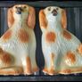 Large Vintage Staffordshire Style Wally Dogs, Pair. Amber Glass Eyes Image 2
