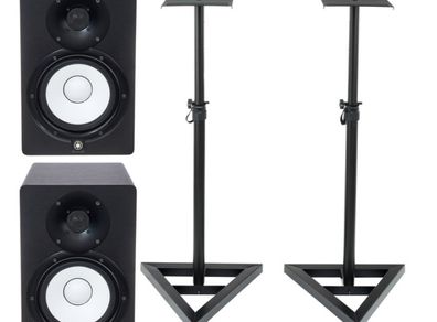 Yamaha HS7 professional studio monitors, stands and iso pads