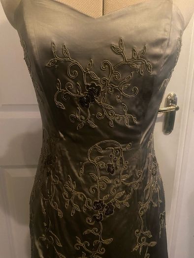 Warehouse grey satin embroidered dress uk 8