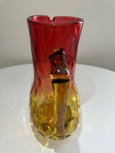 Victorian Amberina Art Glass Pitcher Jug.  Hand Blown c.1885 to 1900