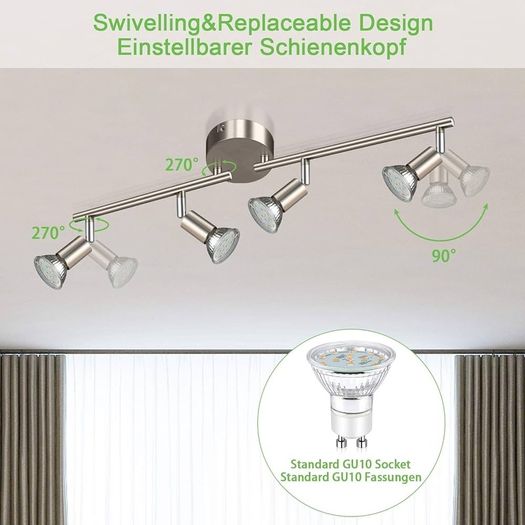 NEW SALE | LED Ceiling Light Rotatable, 4 Way LED Ceiling Spotlight, Matt Nickel & Swivelling Design, Including 4 X 4W GU10 LED Bulbs