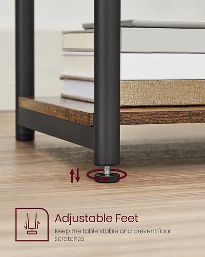 Set of 2 Side Tables, 2-Tier Sofa Side Tables, Bedside Tables with Steel Frames, for Living Room, Bedroom, Home Office, Industrial Style, Rustic Brown and Black