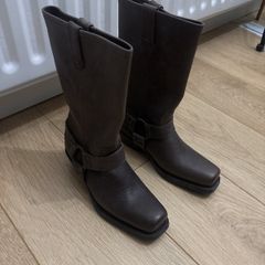 Genuine Leather Brown Biker Boots 5