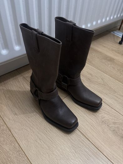 Genuine Leather Brown Biker Boots 5