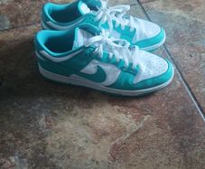 Green and white panda dunks