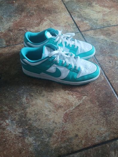Green and white panda dunks