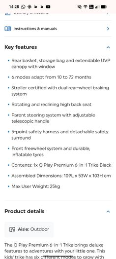 QPlay Premium 6-in-1 Trike Black