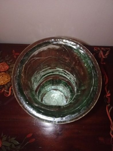 Collectable Bamboo Shaped Large Heavy Vase Green Recycled Glass.