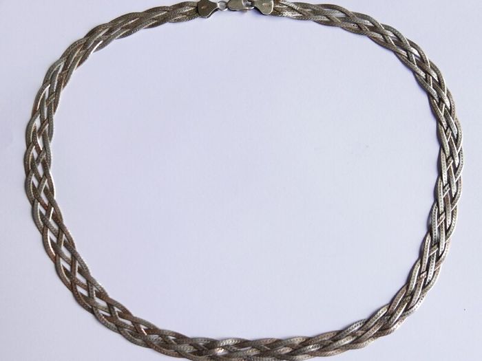 Vintage 925 Sterling Silver 5 Strands Braided Made in ITALY Necklace, length 18" - 16,1g