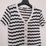Boohoo White Black Wavy Stripe Crochet Button Through Knit Midi Dress 12UK/40EU Image 6
