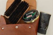 Retro shoe polish travel kit with 2 brushes, Punch tube and tin,