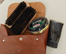 Retro shoe polish travel kit with 2 brushes, Punch tube and tin,