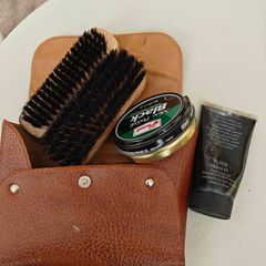 Retro shoe polish travel kit with 2 brushes, Punch tube and tin,