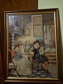 Rare Find. Vintage Tapestry Scene with a Mahogany Frame