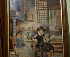 Rare Find. Vintage Tapestry Scene with a Mahogany Frame