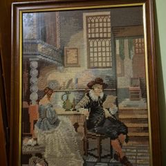 Rare Find. Vintage Tapestry Scene with a Mahogany Frame