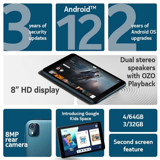 Nokia T10 4G 32GB 8 Inch 3GB Wi-Fi 5 Android 12 and beyond -Ocean Blue - Brand New Sealed