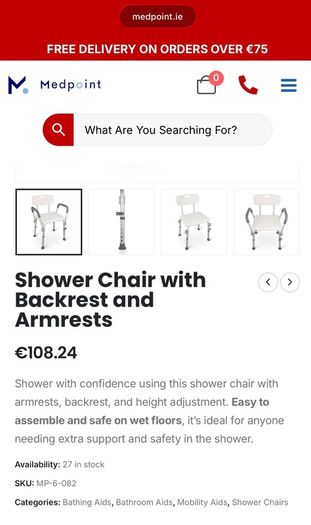 Shower Chair with Backrest and Armrests