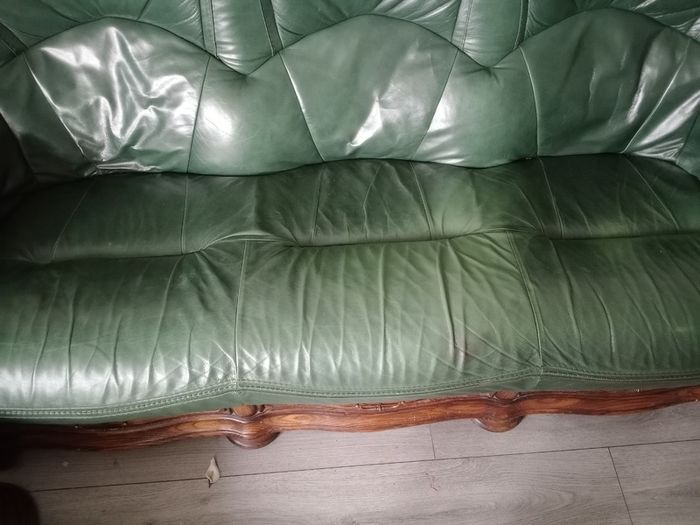 Calfskin Patent leather couches in deep green