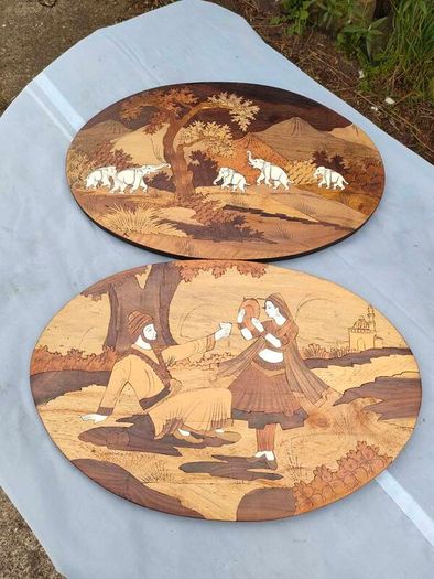 2 X Vintage Indian Rosewood Marquetry panels