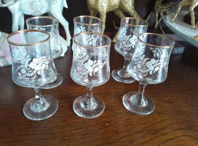 6 vintage small sherry/port glasses