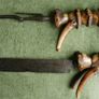 Vintage late 19th century Scottish novelty antler handled knife and fork , modelled as a deer with a face and brass tail, with a steel blade Image 2