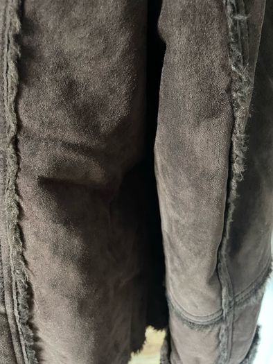 Shearling coat jacket fur suede leather women Gerry Webber size 10-12 brown