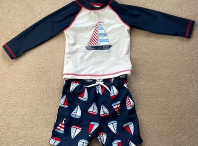 Little me sail boat rash guard swim top vest and shorts
