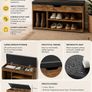 Shoe Storage Bench with Padded Seat and 3 Open Compartments Rustic Brown and Black Image 2