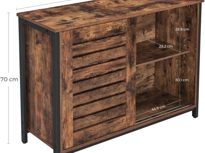 Sideboard Cabinet with Sliding Doors, Living Room, Hallway, Kitchen, Home Office, Steel Frame, Industrial Style, Vintage Brown-Black