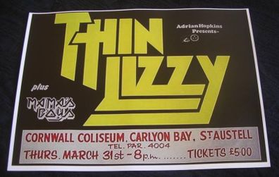 Thin Lizzy-Thunder And Lightning Tour,Cornwall Coliseum 1983 concert poster
