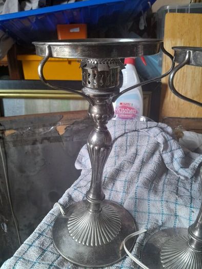vintage pair of silver plate lamps