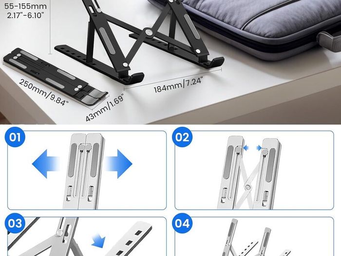 Adjustable Laptop Stand for Desk Foldable & Portable ABS Silicone Riser, Ventilated Cooling Holder for 10 17.3 Laptops & Tablets