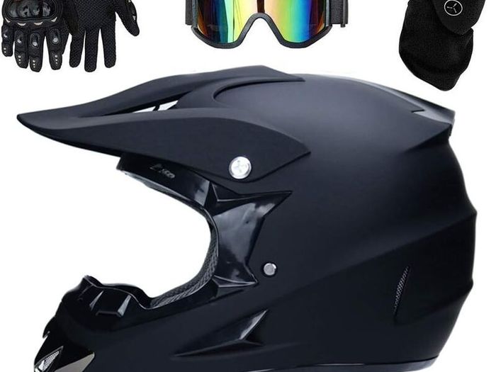 Motorcross Helmet Matt Black,Full Face Off Road Crash Helmet with D.O.T Certified MX ATV BMX Racing Protective Gear Gift Goggle Glove Mask,A,S(52x53cm)