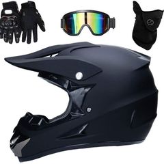 Motorcross Helmet Matt Black,Full Face Off Road Crash Helmet with D.O.T Certified MX ATV BMX Racing Protective Gear Gift Goggle Glove Mask,A,S(52x53cm)