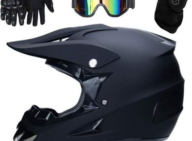 Motorcross Helmet Matt Black,Full Face Off Road Crash Helmet with D.O.T Certified MX ATV BMX Racing Protective Gear Gift Goggle Glove Mask,A,S(52x53cm)