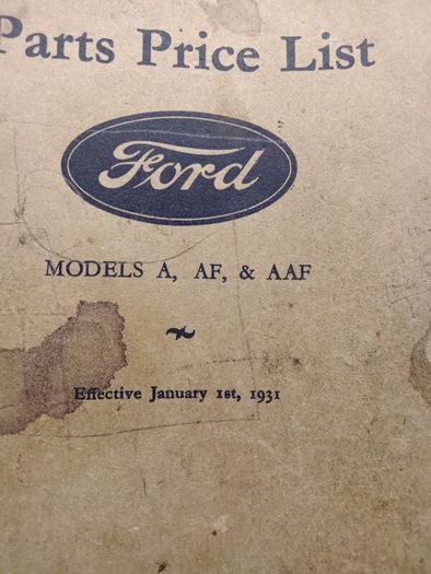 1931 Ford Parts Price List ( Model  A-AF-AAF )