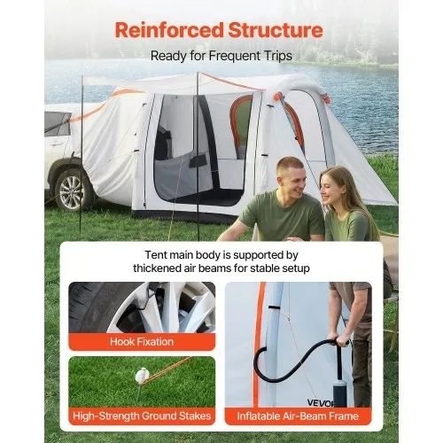 Inflatable SUV Tent with Awning, 2.44 x 2.04m 3-Season SUV Tailgate Tent with Ventilated Doors & Mesh Window, PU2000mm Waterproof Car Rear Hatch Tents for Outdoor Camping - Air Pump Included