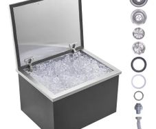 Drop in Ice Chest, 20"L x 16"W x 13"H Stainless Steel Ice Cooler, Commercial Ice Bin with Hinged Cover
