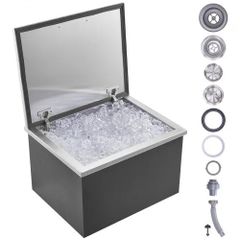 Drop in Ice Chest, 20"L x 16"W x 13"H Stainless Steel Ice Cooler, Commercial Ice Bin with Hinged Cover