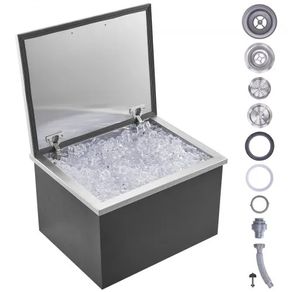 Drop in Ice Chest, 20"L x 16"W x 13"H Stainless Steel Ice Cooler, Commercial Ice Bin with Hinged Cover