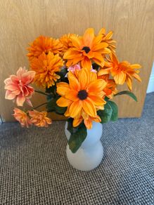 Artificial Orange Flowers in Frosted Glass Vase