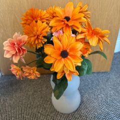 Artificial Orange Flowers in Frosted Glass Vase