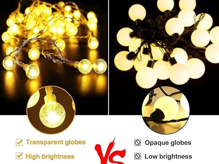 Fairy Lights Battery Operated 5M/20ft 50LEDs Crystal Ball Waterproof Globe String Lights Hanging Lights 8 Modes with Remote Control for Indoor Outdoor Bedroom Party Christmas Wedding Garden Decoration