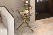 Small Glass Side Table with Gold Chrome Legs for Bedroom and Living Room