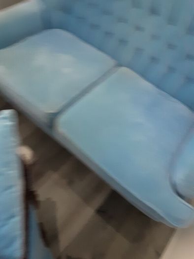 Blue velvet Dutch buttoned sofa immaculate condition