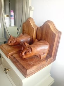 Vintage Prowling Cat Hardwood Bookends