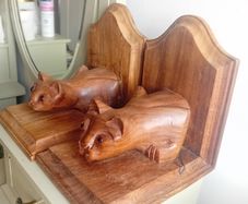 Vintage Prowling Cat Hardwood Bookends