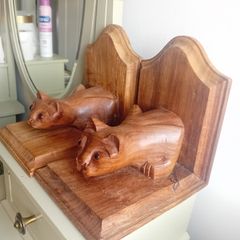 Vintage Prowling Cat Hardwood Bookends