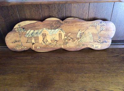 Vintage Indian Wooden inlaid marquetry wall art plaque